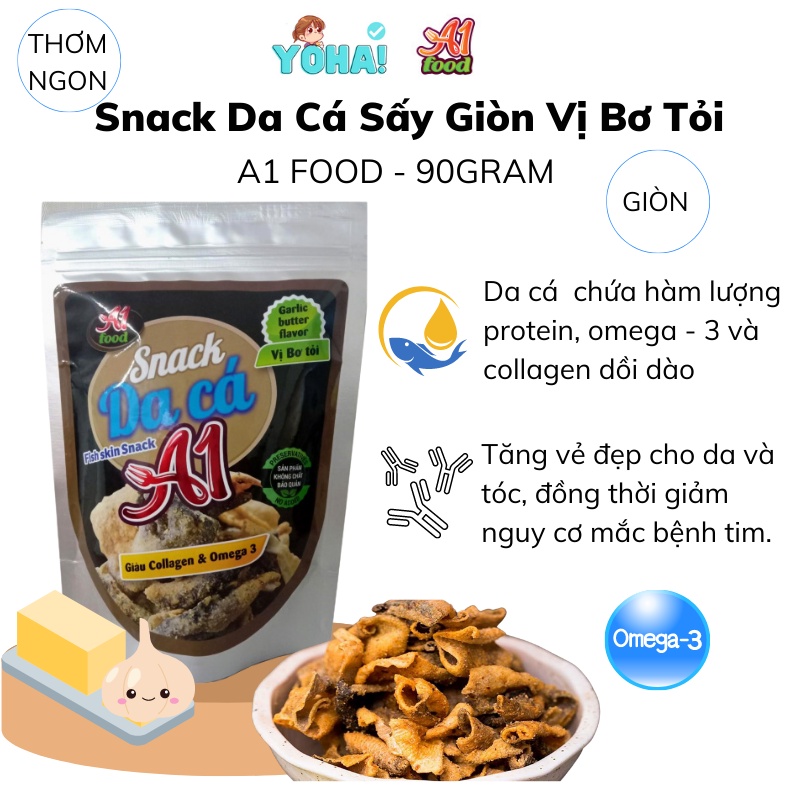 ✅ Snack Da Cá Sấy Giòn Vị Bơ Tỏi A1 Food - 90gram