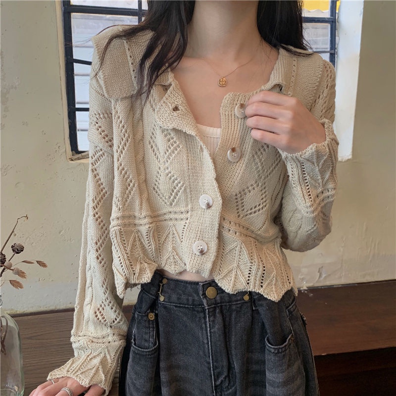 Áo Khoác Cardigan Dệt Kim Ngắn Dáng Rộng Thời Trang 2022 Mới Cho Nữ