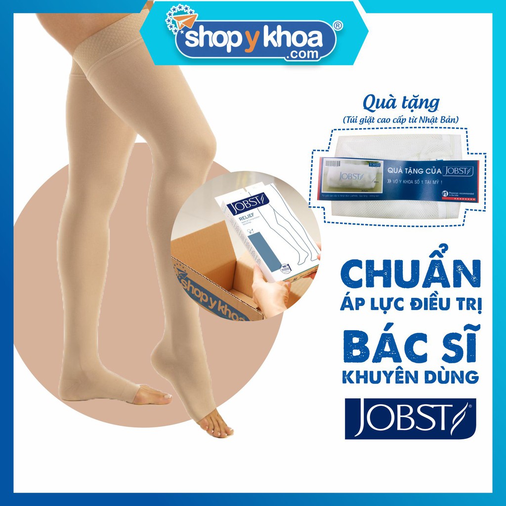 Vớ y khoa đùi silicone JOBST Relief - Cơ bản màu da, hở ngón, 20 - 30 mmHg, điều trị giãn tĩnh mạch chân (tất y khoa)