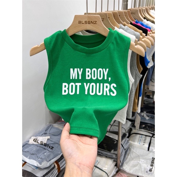 Áo kiểu sát nách dáng ôm, Áo thun ba lỗ in chữ form ngắn A9102