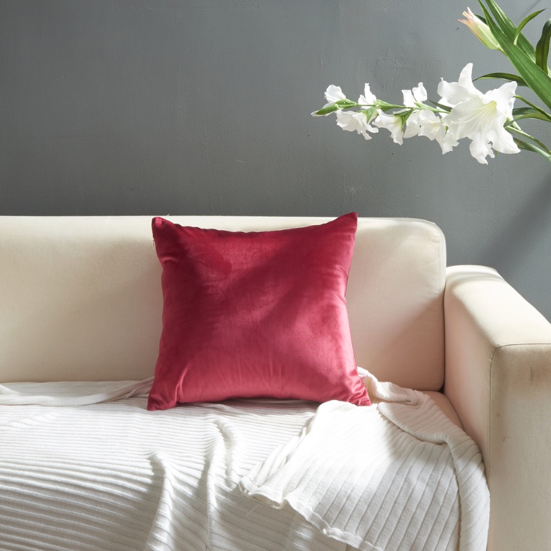 Gối tựa lưng sofa, Vỏ gối nhung trang trí vuông 45x45, hiện đại sang chảnh châu Âu.