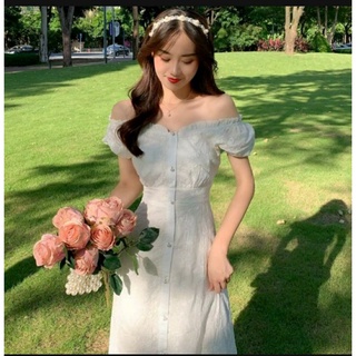 Đầm Midi Trắng Trễ Vai Đuôi Cá