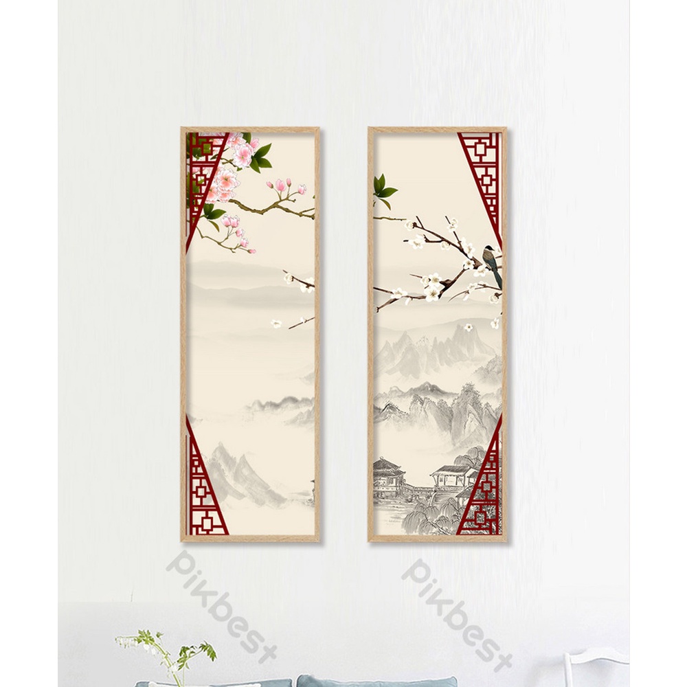 In hình ép gỗ Laminate TRANH TRUNG QUỐC - Mẫu 6 (2 Dọc 2x20x60, 2x30x90). In ảnh theo yêu cầu