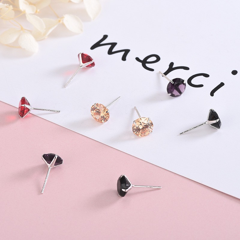 Bông Tai Mini Nhiều Màu Hàn Quốc Xinh Xăn Bạc XI XBB48 - Bảo Ngọc Jewelry