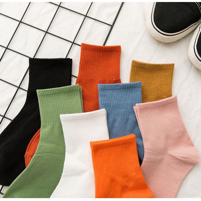 Vớ trơn màu cổ trung basic