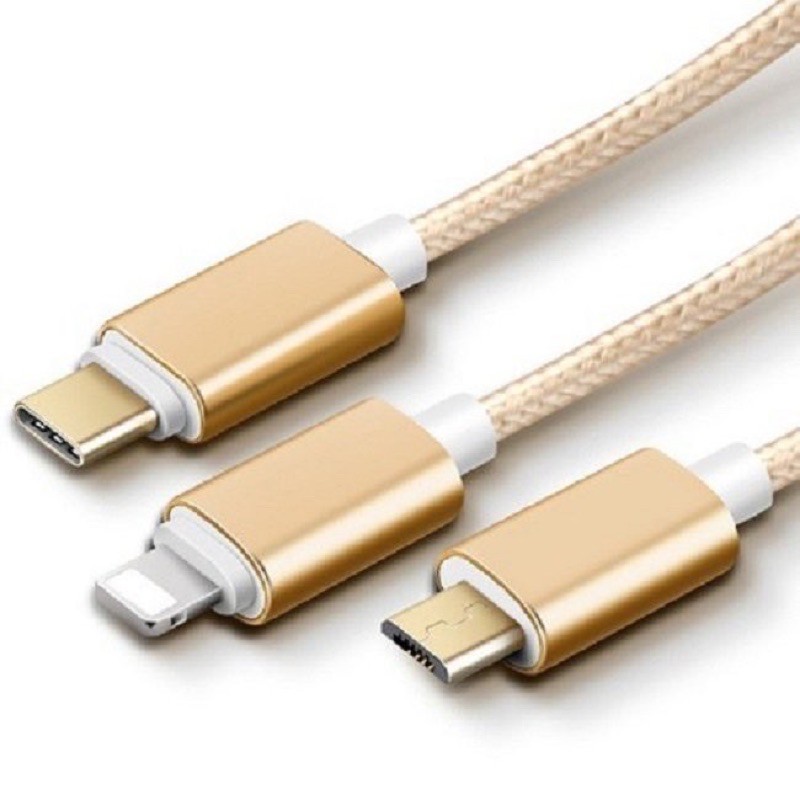 SẠC 3 ĐẦU DÂY DÙ HỖ TRỢ SẠC NHANH { CHÂN TYPE C, iphone, micro Usb }