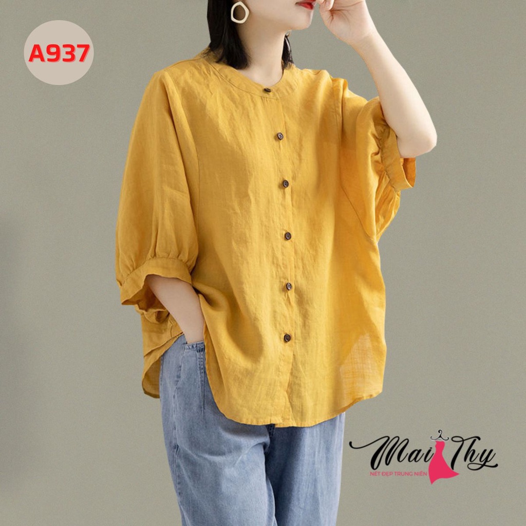 Áo Sơ Mi Nữ MAI THY 937 Bigsize đến 95Kg, Mẫu Áo Kiểu Đũi Tơ Cổ Tàu Tay Lỡ Mềm Mát Trẻ Trung | Thời Trang Trung Niên U30