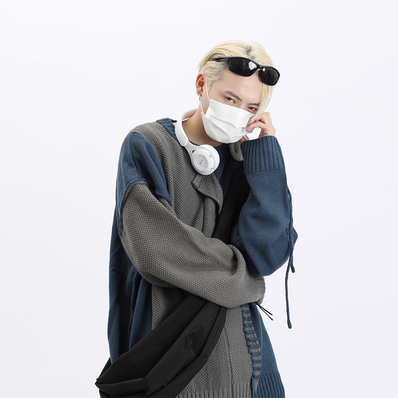 Áo Sweater Dệt Kim Dày Dặn Cổ Tròn Màu Sắc Tương Phản Phong Cách Mỹ Thời Trang Thu Đông Cho Nam Giới