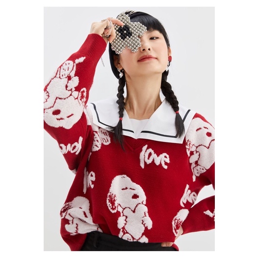 Áo len đỏ hình cún Ledin