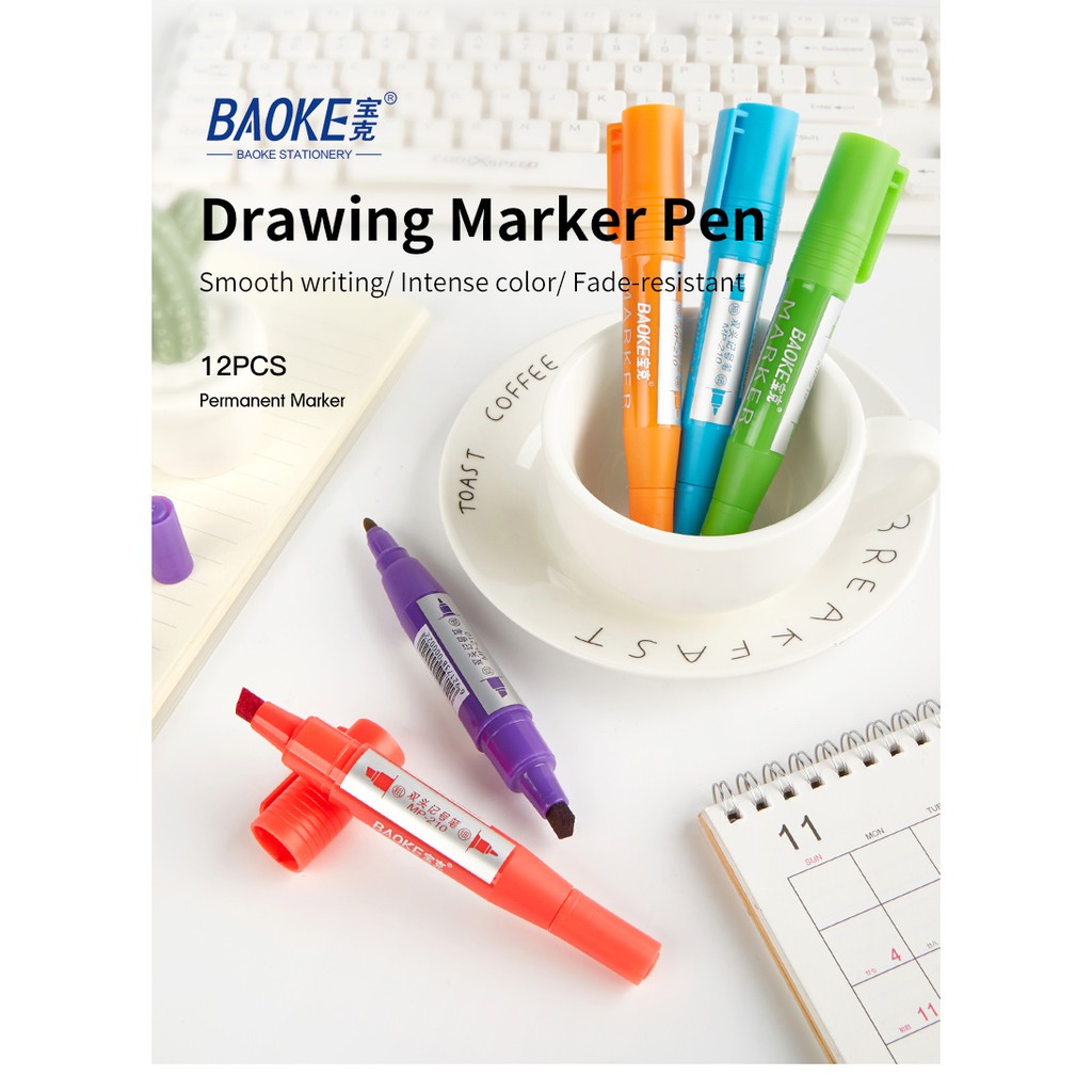 BAOKE-Set 12 Màu Bút Marker Đánh Đấu 2 Đầu-MP210