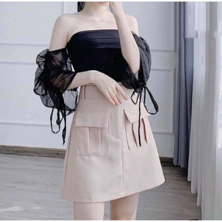 Áo phi lụa bẹt vai tay dài xinh GB21092 mới