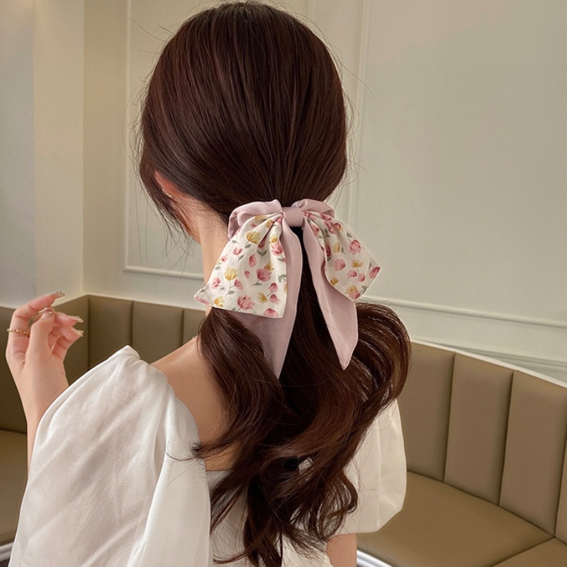 Băng Đô Vải Lụa Satin Thắt Nơ In Họa Tiết Hoa Thời Trang Cho Nữ