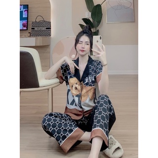 Đồ bộ nữ ⚡𝐅𝐫𝐞𝐞 𝐒𝐡𝐢𝐩⚡ Đồ bộ pijama lụa mango gấu 5D dễ thương
