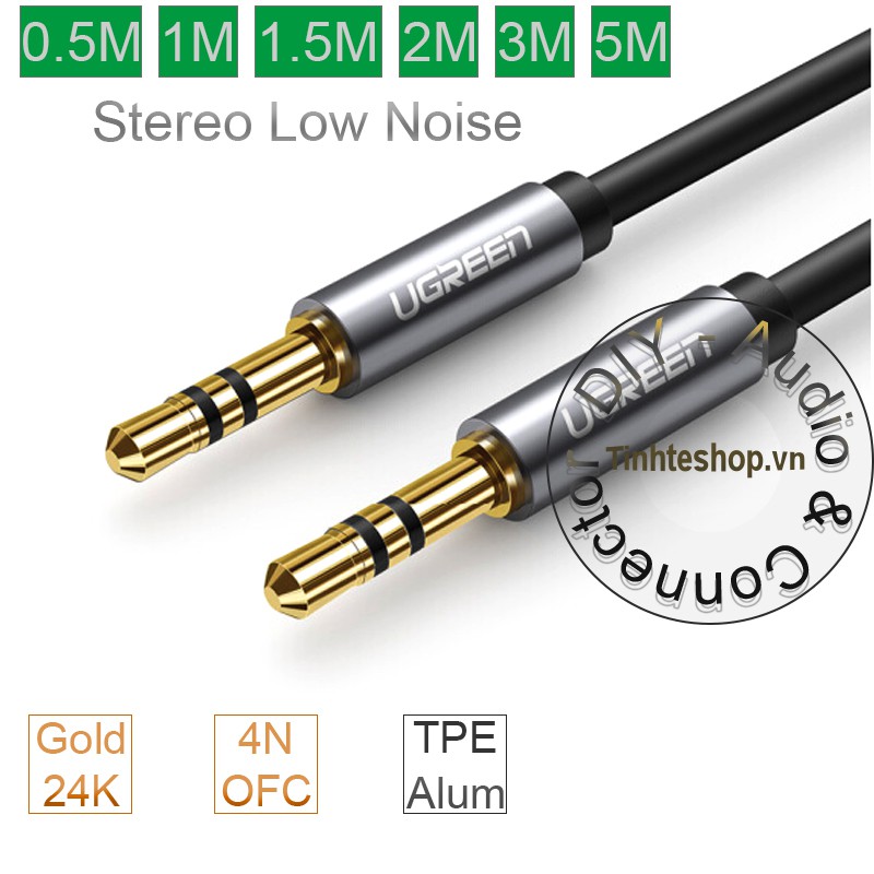 Dây cáp âm thanh 2 đâu 3.5mm AUX stereo gold 24K 4N OFC TPE chiều dài 0.5M 1M 1.5M 2M 3M 5M Ugreen