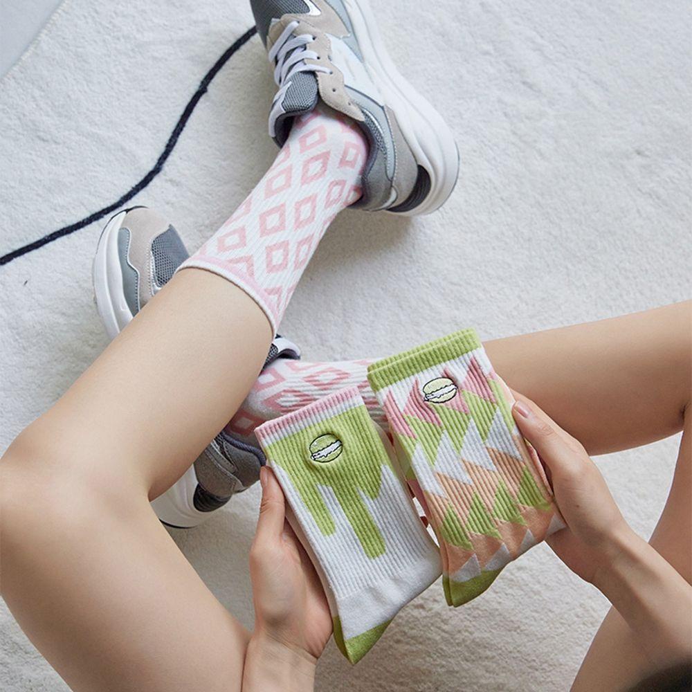 Mocho Vớ Lưới Thêu Hình Bánh Quy / Hình Thoi Ngọt Ngào Cá Tính Phong Cách Đại Học Cho Nữ