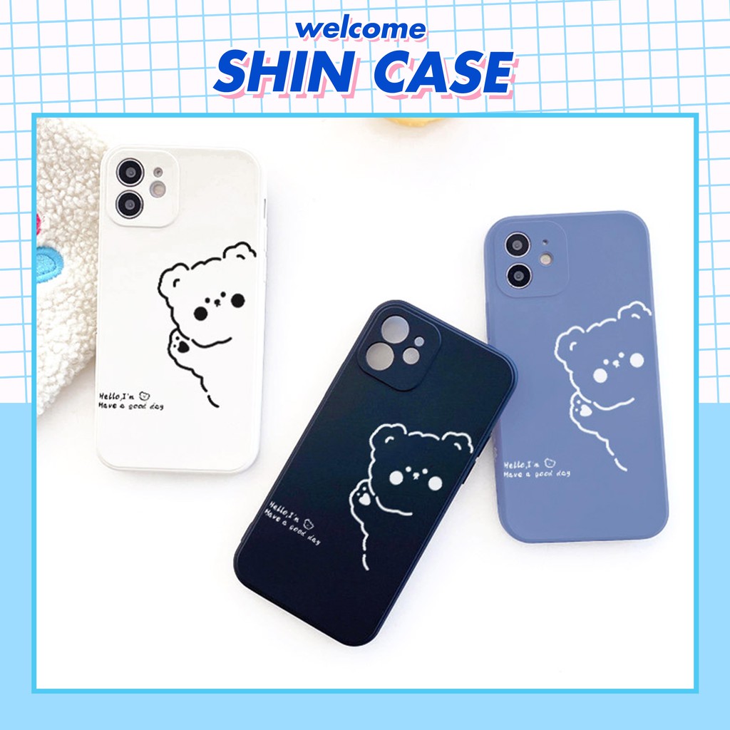 Ốp lưng iphone Bé gấu cạnh vuông 6/6plus/6s/6splus/7/7plus/8/8plus/x/xs/11/12/13/14/pro/max/promax/plus/shin/case