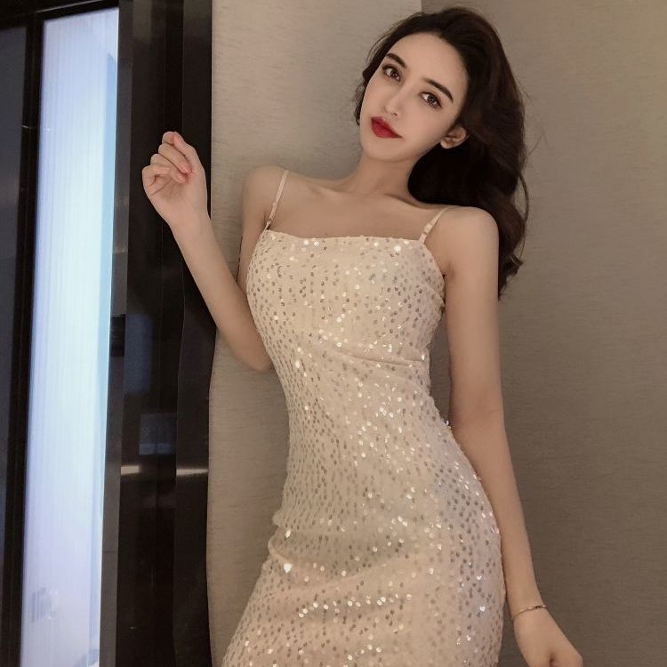 Đầm Ôm Hai Dây Đính Sequin Lấp Lánh Quyến Rũ Dành Cho Nữ