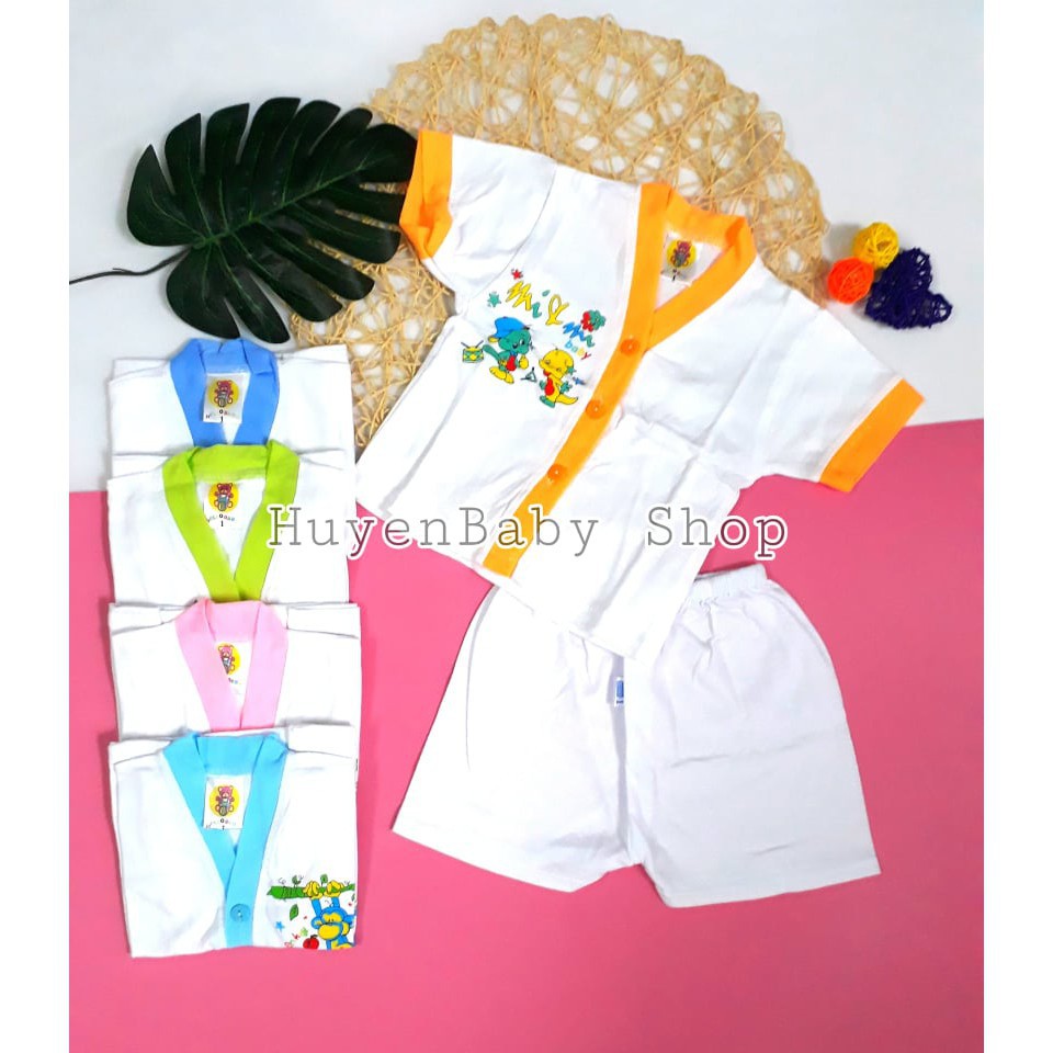 (Free ship) Bộ quần áo sơ sinh tay ngắn màu trắng Hello Baby cho bé từ 3-11,3kg loại đẹp