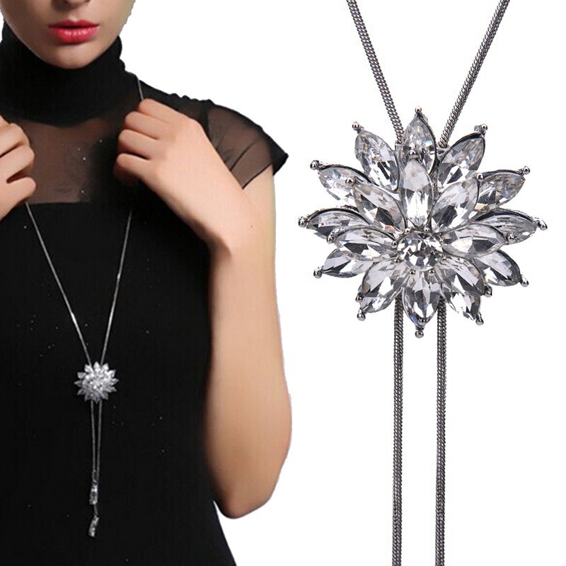 Flower Sweater Chain Long Crystal pandents Necklace