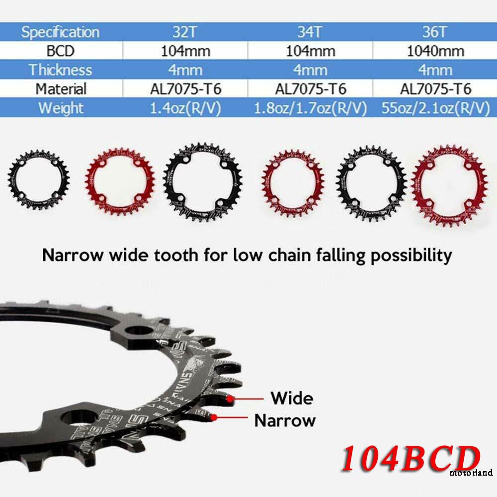 SNAIL 104bcd 32T 34T 36T 38T 40T 42T MTB Bike Chainring Narrow Wide Chainwheel