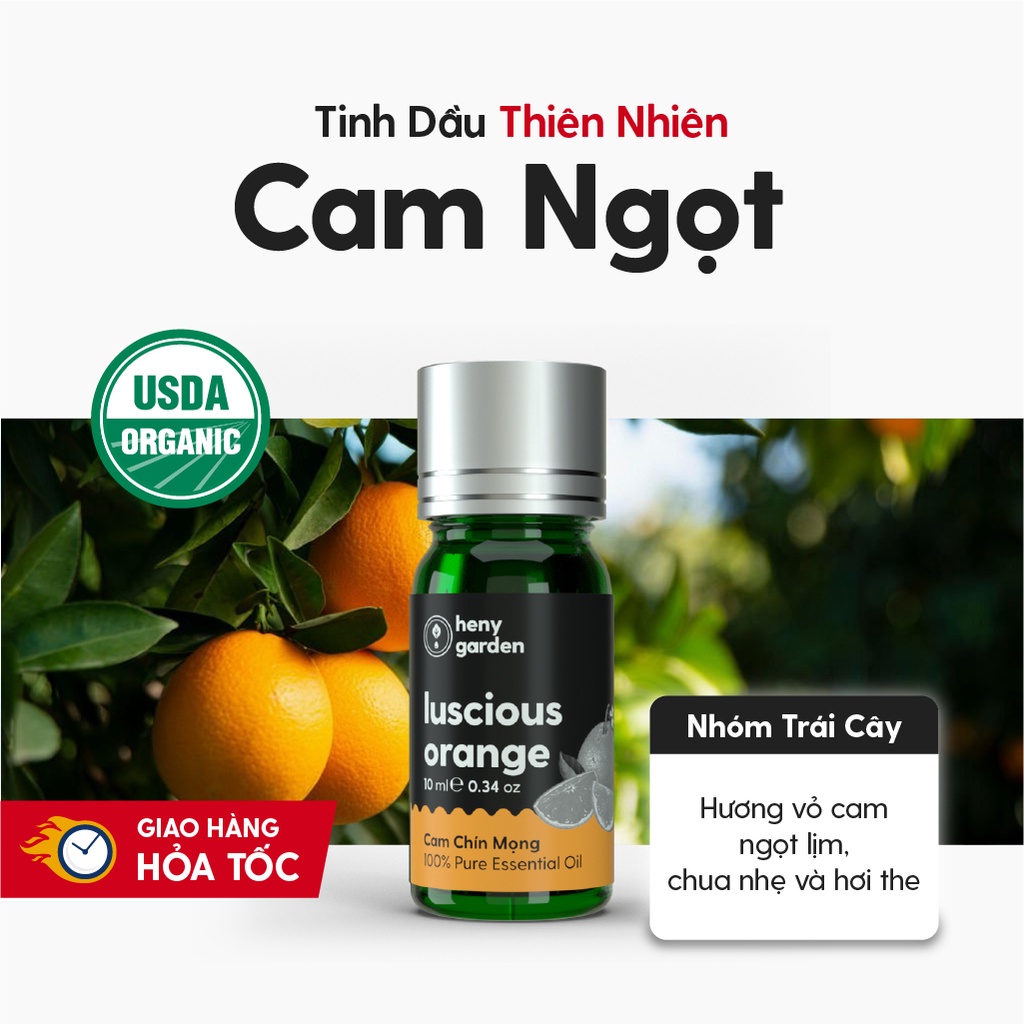 Tinh Dầu Cam Ngọt Organic Thiên Nhiên Nguyên Chất Đậm Đặc Xông Thơm Phòng, Làm Nến Thơm HENY GARDEN