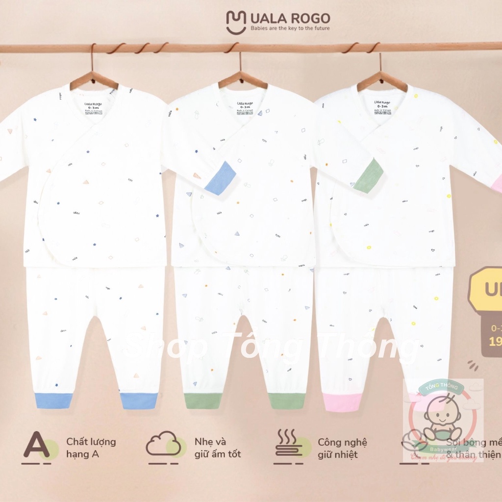Body dài tay Uala Rogo vải Bamboo cao cấp mềm mịn thoáng mát họa tiết cho bé trai bé gái sơ sinh 2036