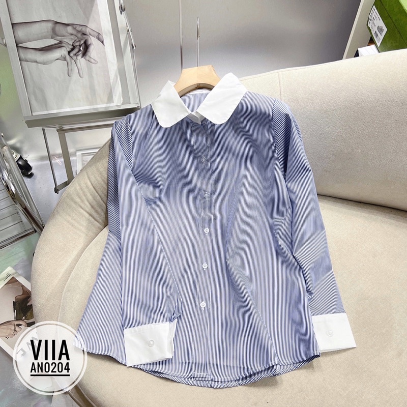 Sơ mi Kẻ xanh chất đẹp phối trắng AN0204 VIIA DESIGN