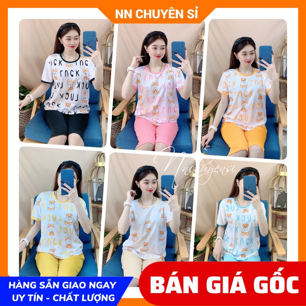 Đồ bộ mặc nhà cho nữ chất thun mềm mịn mát in hình Gấu Hoạt hình dễ thương BTT56