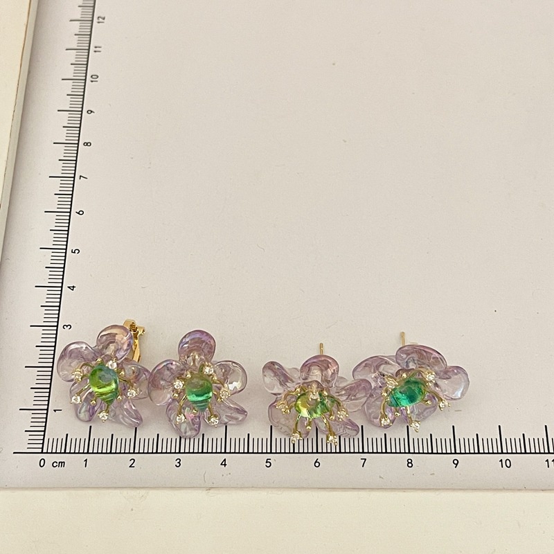 Khuyên Tai Đính Đá Zircon Màu Tím Thiết Kế Nhiều Lớp Mẫu Mới Phong Cách Pháp Cho Nữ