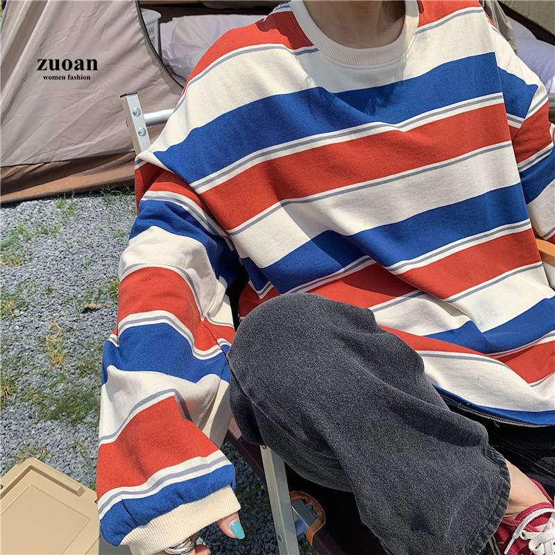 [ Mã 12FASHIONSALE1 giảm 10K đơn 50K ] Áo Sweater Kẻ Sọc Ngang Nhiều Màu Phong Cách Hàn Quốc Xinh Xắn Cho Nữ
