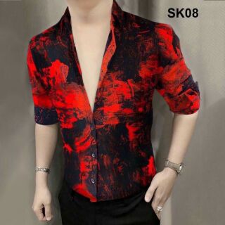 Áo sơ mi nam chất lụa họa tiết loang màu