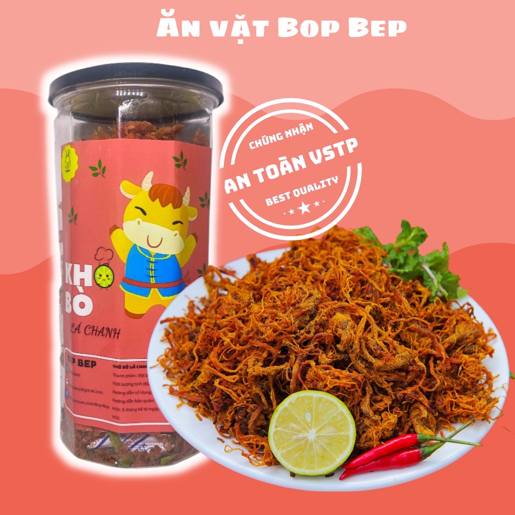 Khô bò xé sợi lá chanh 300g Bop Bep- đồ ăn vặt ngon, đồ ăn vặt Hà Nội