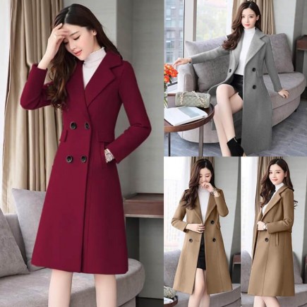 Áo Khoác Dạ - Áo Dạ Len Nữ Cổ Vest Dáng Dài Công Sở Quảng Châu Cao Cấp