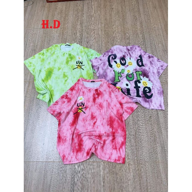 (Ảnh thật và video shop tự quay)Áo Thun loang màu Unisex hoa cúc good life form thụng tay lỡ mẫu❤Áo nhóm áo lớp❤