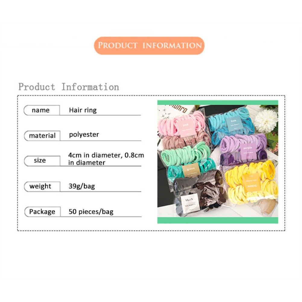 50 Cái/túi Bé Gái Gradient Màu Liền Mạch Tóc Dây Trẻ Em Màu Tóc Độ Đàn Hồi Cao Khăn Màu Kẹo Đầu Dây