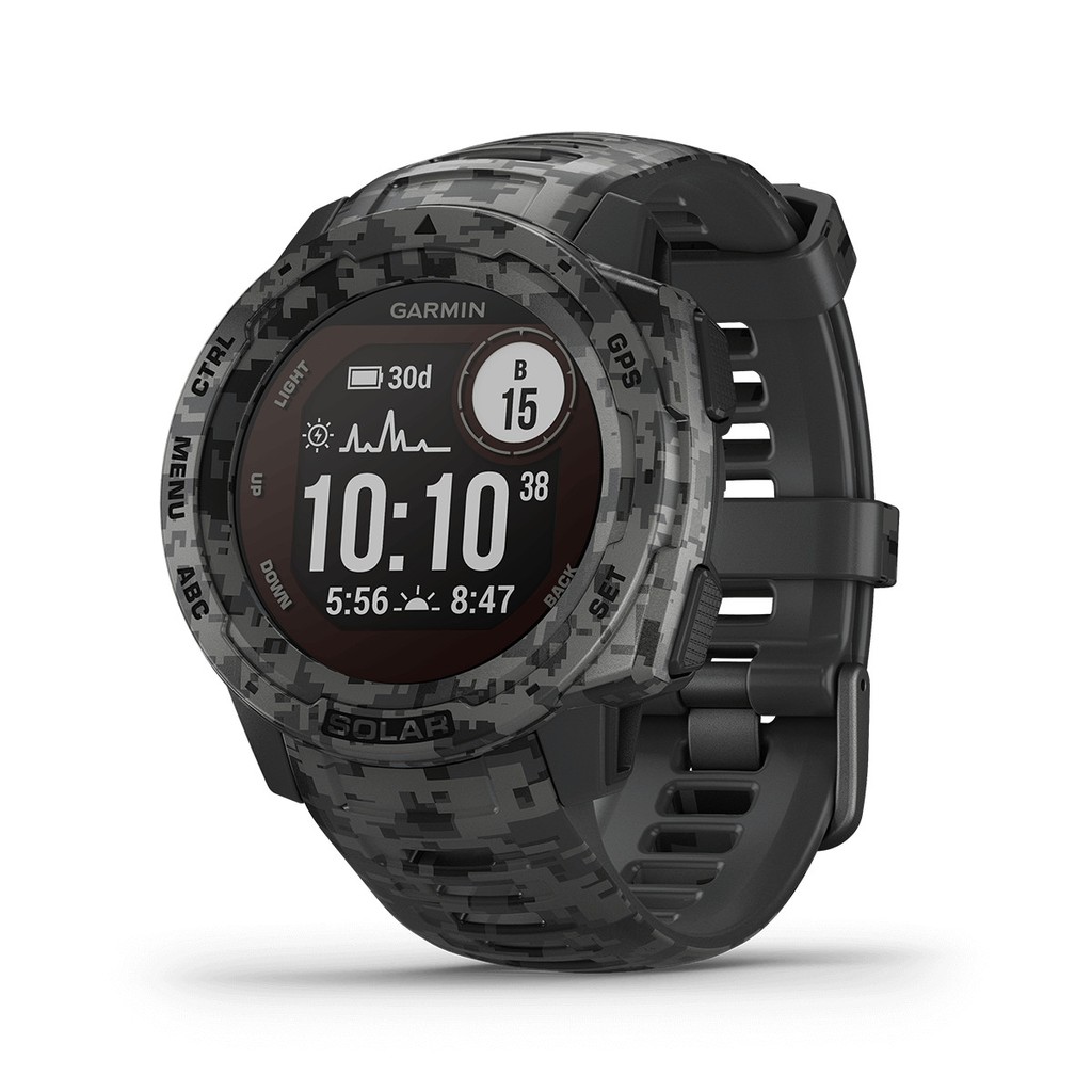 Đồng hồ thông minh GARMIN Instinct Solar, Phiên bản Camo, Đồng hồ GPS, Họa tiết Camo Xám Graphite, SEA- Hàng Chính Hãng