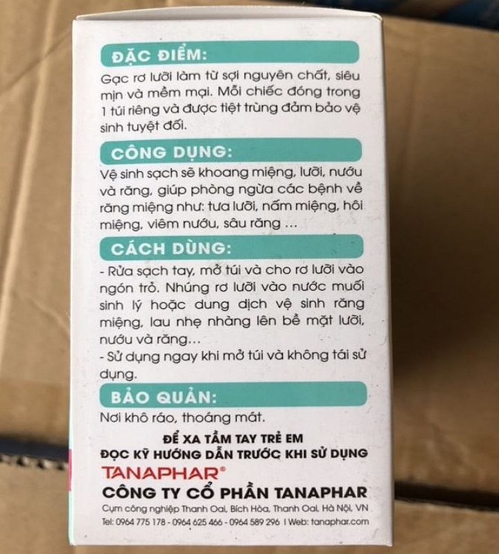 Gạc rơ lưỡi y tế cho bé Tanaphar đã tiệt trùng, phòng ngừa bệnh về răng miệng: tưa lưỡi, nấm miệng, viêm nướu - hộp 50c