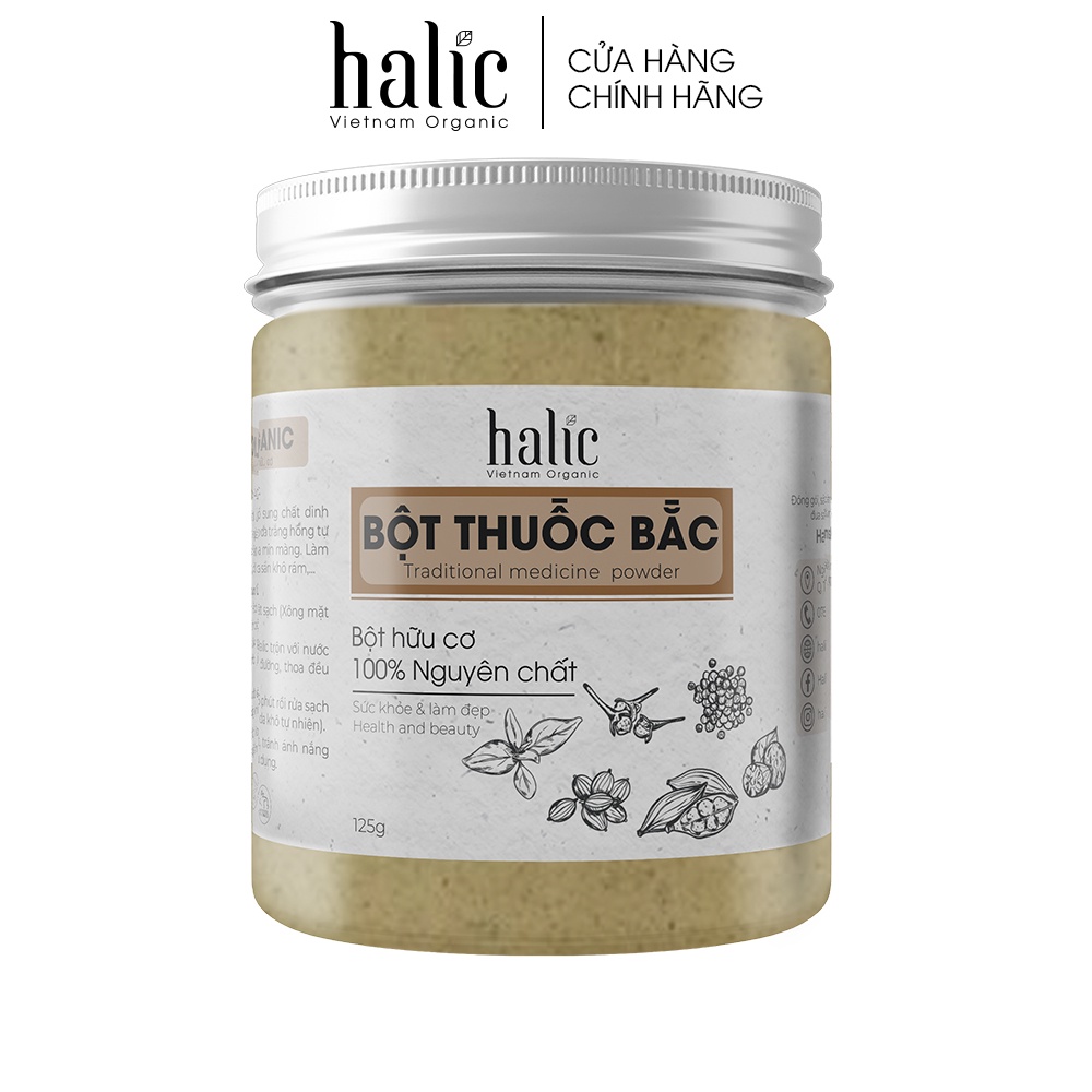 Bột tắm trắng thảo dược 24 vị nguyên chất Halic Organic 125G đắp mặt nạ tắm trắng, giảm mụn, mờ thâm nám, trẻ hoá làn da