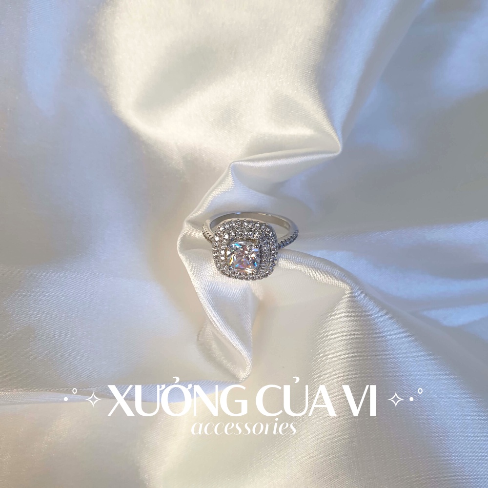 【XuongCuaVi.Acc】 Nhẫn đính hạt mạ bạc S925 sang trọng đi tiệc cho nữ NH003