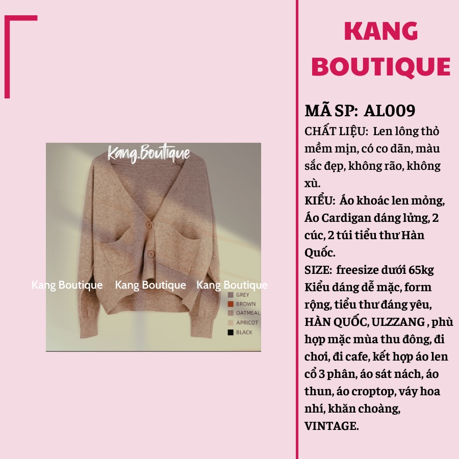 Áo Cardigan Len Quảng Châu Siêu Mịn Áo Khoác Len FORM RỘNG 2 cúc Phong Cách Ulzzang Hàn Quốc Kang Boutique Mã AL009