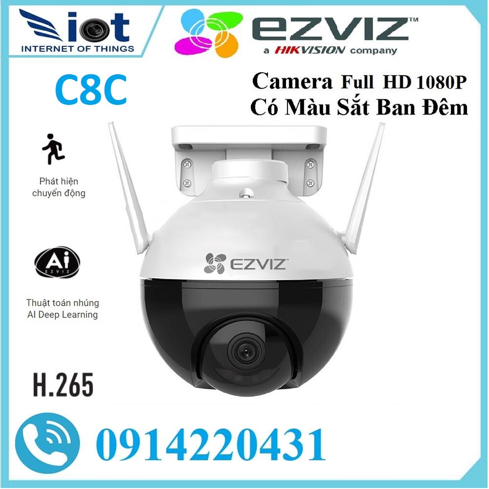 Camera Wifi xoay 360 ngoài trời Wifi EZVIZ C8C Full HD 1080P Tích hợp AI -Có màu ban đêmca