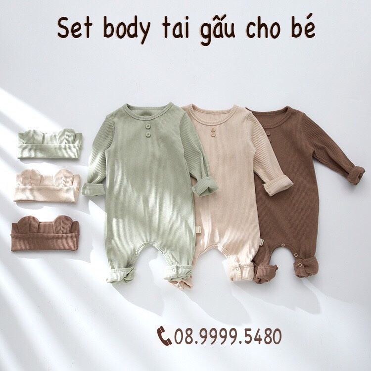 [Sẵn] Set Body Tai Gấu Cho Bé Trai Bé Gái Cực Dễ Thương