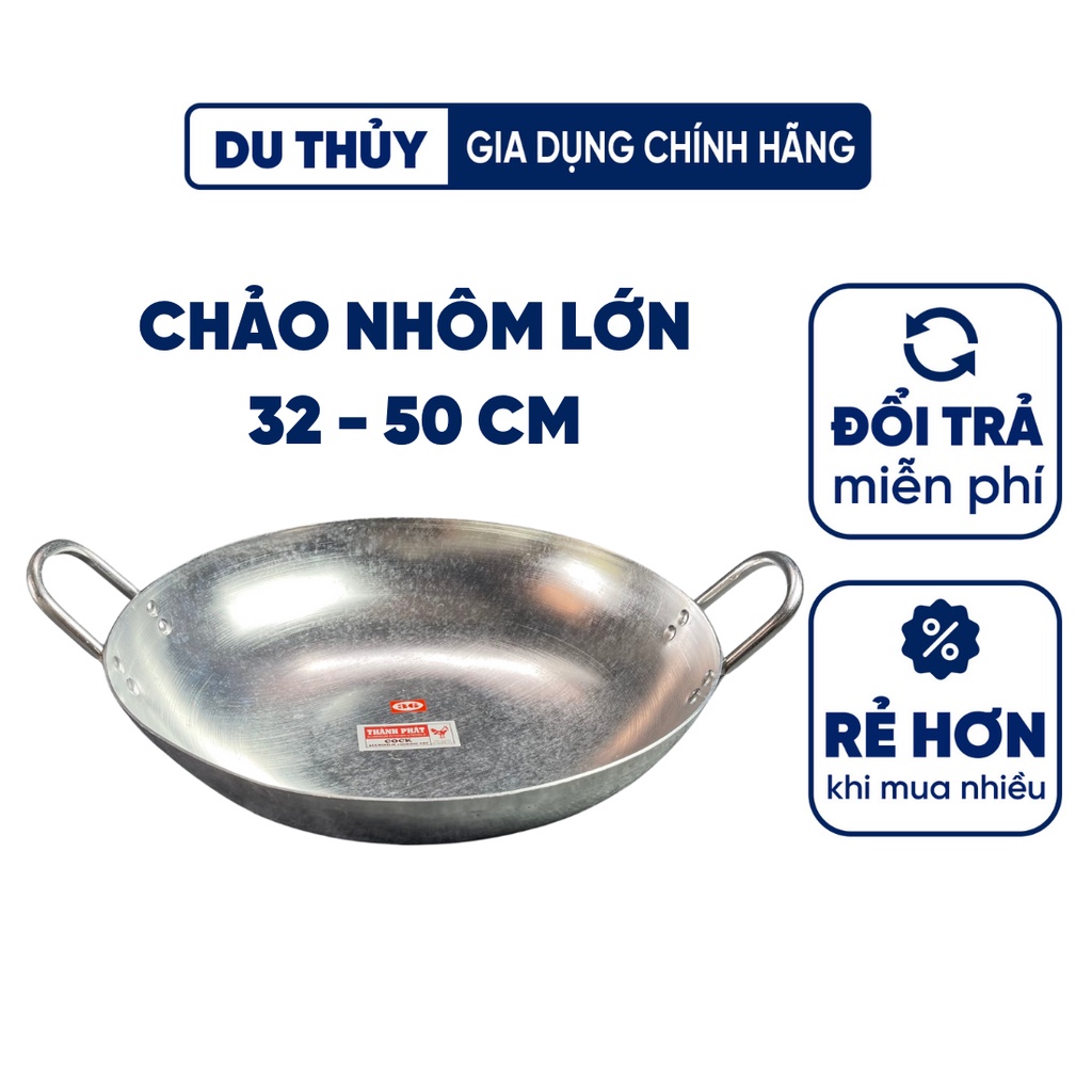 Chảo nhôm sâu lòng, loại chảo nhôm lớn size 32-34- 36-40-46-50 cm dẫn nhiệt tốt thiết kế đơn giản của gia dụng Du Thủy