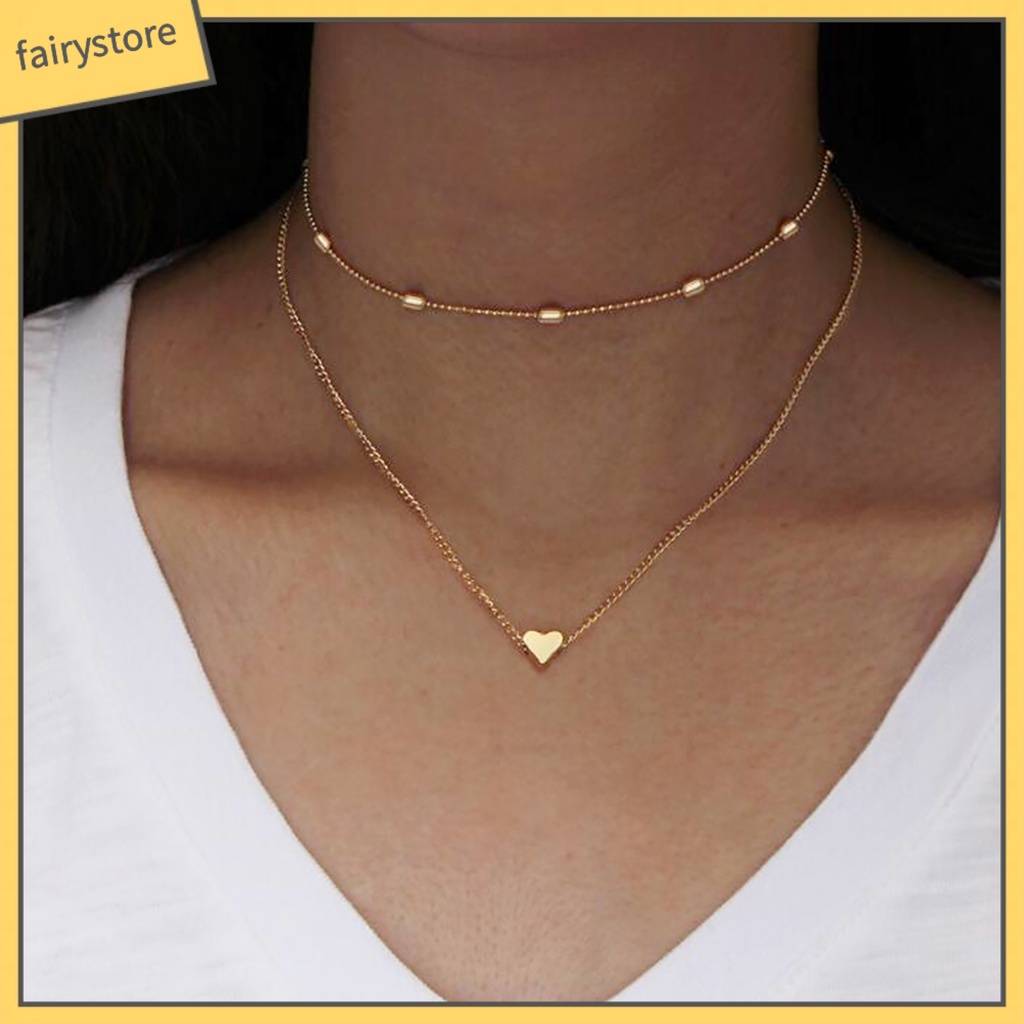 Dây Chuyền Choker Nhiều Lớp Mặt Hình Trái Tim Thời Trang Cho Nữ