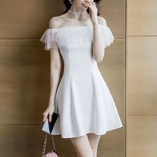 ZERASY - Đầm xòe bẹc vai phối lưới sang trọng