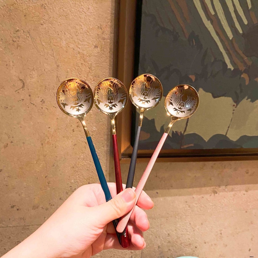Muỗng cà phê mẫu Starbucks bằng thép không gỉ nhiều màu sắc tiện dụng 15cm