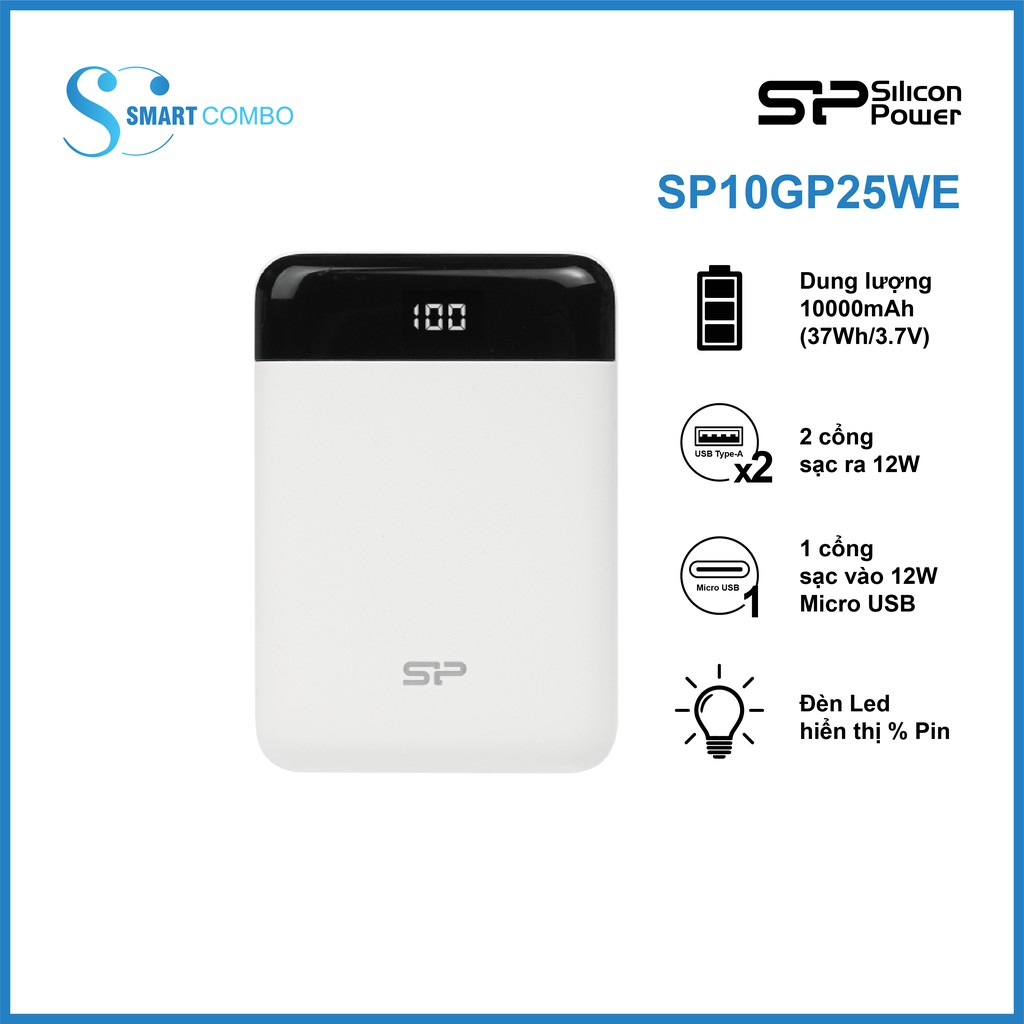 Pin sạc dự phòng Silicon Power - GP25 10.000mAh - Hàng chính hãng