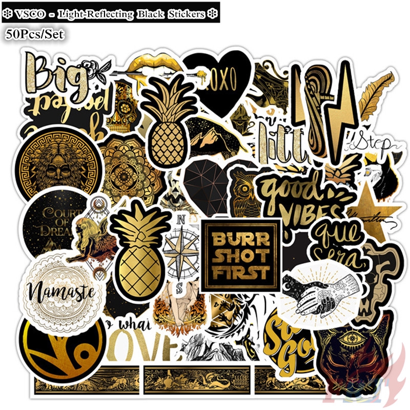 ❉ VSCO - Light-Reflecting Black Giấy và decal dán tường ❉ 50Pcs/Set DIY Luggage Laptop Decals Doodle Stickers