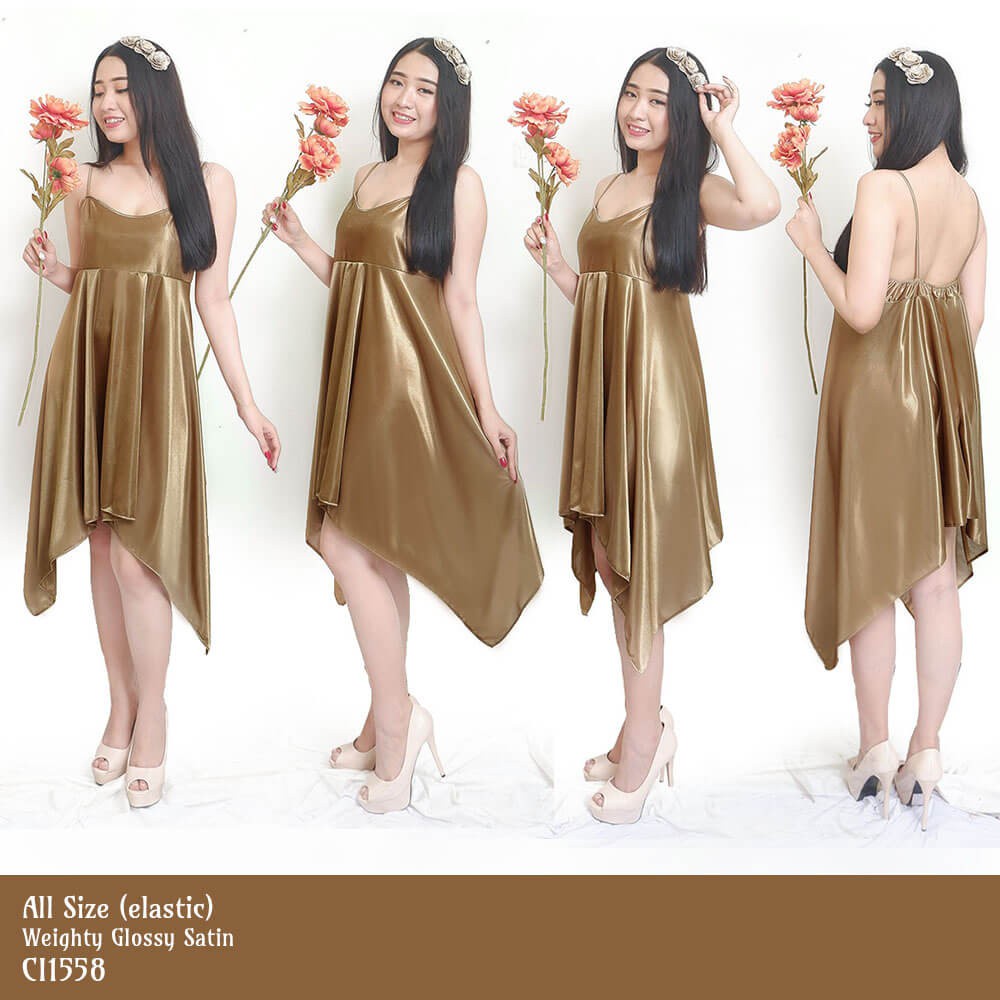 Váy ngủ tanktop babydoll satin vàng tất cả các kích thước