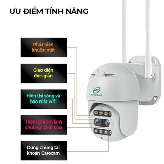 [KEM THE 32GB 64GB] CAMERA CARECAM PRO PTZ ngoài trời ONVIZCAM KK6 siêu nét ZOOM 10x, có đèn LED BAN ĐÊM CÓ MẦU